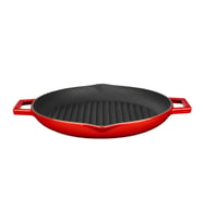 Lava Döküm Yuvarlak Izgara Tavası Döküm Demir Yekpare Çift Kulplu Çap(Ø)26cm. (Kırmızı)