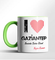 Kişiye Özel Gaziantep Seninle Daha Güzel Tema Siyah Renk Kupa (Yeşil)