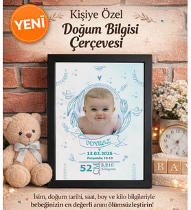 Kişiye Özel Bebek Çerçevesi 20x30 cm Doğum Panosu (Siyah)