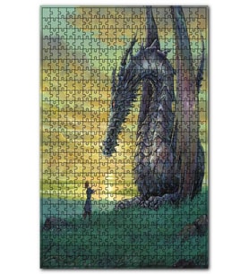 Cakapuzzle Ejderha Çocuk ve Günbatımında Bulutlu Gökler Puzzle Yapboz MDF(Ahşap) (255 Parça)