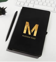 Kişiye Özel Siyah Defter Kalem Set 110724 (Sarı)