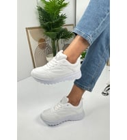 Günlük Kadın Sneaker Bağcıklı Tırtıklı Kalın Tabanlı Yürüyüş Spor Ayakkabı 4077 (Beyaz)