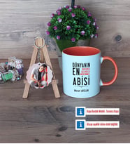 Abiye Hediye Kupa Bardak Beyaz ve Fotoğraflı Ahşap Anahtarlık Hediye (Model 13)