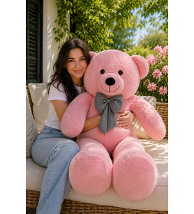 125 Cm Papyonlu Büyük Beyaz Ayıcık (%100 Yerli) (Pembe)