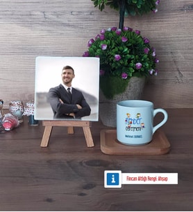 Rehber Öğretmen Fotoğraflı Dekoratif Taş, Ahşap Altlıklı Türk Kahvesi Fincanı Hediye Öğretmenler Günü Hediyesi (Model 1)