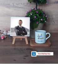 Rehber Öğretmen Fotoğraflı Dekoratif Taş, Ahşap Altlıklı Türk Kahvesi Fincanı Hediye Öğretmenler Günü Hediyesi (Model 1)