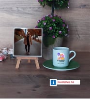 İş Güvenliği Uzmanı Fotoğraflı Dekoratif Taş, Ahşap Altlıklı Türk Kahvesi Fincanı Hediye (Model 9)