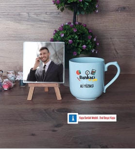 Bankacı Fotoğraflı Dekoratif Taş, Kupa Bardak Beyaz Hediye (Model 5)