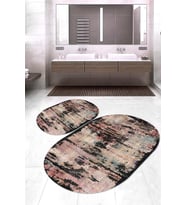 Dijital Baskılı Kaymaz Taban Yıkanabilir Oval 2'li Klozet Takımı Banyo Paspası NOKZ-HT-133 (Siyah)