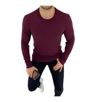 Ce-Ce 3455 Erkek Basic Sıfır Yaka Triko Kazak - Beyaz (Bordo)