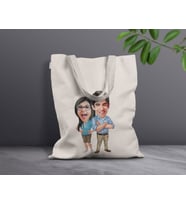 BK Gift Kişiye Özel Sevgililer Karikatürlü Kanvas Bez Çanta, Baskılı Omuz Çantası, Alışveriş Çantası, Plaj Çantası, Sevgiliye Hediye-1 (Model 8)