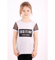 Toontoy Kız Çocuk Kolları Fileli Baskılı Tişört ( Gri-Melanj)