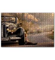 Cakapuzzle Yolda Antika Araba Ve Çocuk Görseli  Puzzle Yapboz MDF (Ahşap) (255 Parça)
