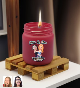 BK Gift Kişiye Özel DTF Best Friend Karikatürlü Renkli Cam Kavanozda Kokulu Mum-1(13 Renk Seçeneği), Arkadaşa Hediye, Doğum Günü Hediyesi (Leylak)