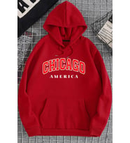 Unisex Chiago Baskılı Sweatshirt (Kırmızı)