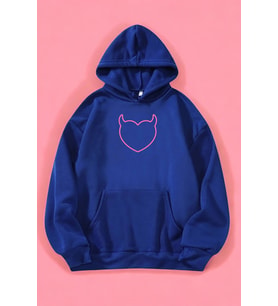 Kalp Baskılı Unisex Oversize Sweatshirt (Mavi)