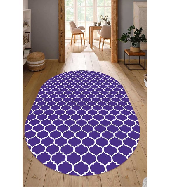 Dijital Baskılı Kaymaz Taban Yıkanabilir Oval Salon Halısı Mutfak Halısı Yolluk NDO-HT-545 (Mor)