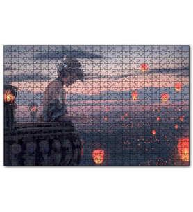 Cakapuzzle Balkonda Anime Karakteri Kız ve Dilek Ateşleri  Puzzle Yapboz MDF (Ahşap) (1000 Parça)