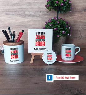 Babalar Günü Hediyesi Hediye Seti Dekoratif Taş, Kalemlik, Ahşap Altlıklı Türk Kahvesi Fincanı, Ahşap Anahtarlık Hediye Babaya Hediye (Model 8)