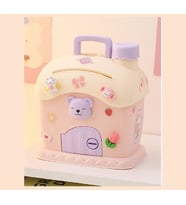 Livava Ayicikli Ev Işıklı ve Kilitli Kumbara, 15x10 (Pembe)