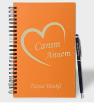 Canım Annem Tasarımlı Renkli Ahşap Defter Kalem Seti (Turuncu)