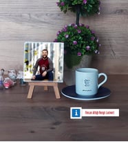 Doğum Günü Hediyesi Fotoğraflı Dekoratif Taş, Ahşap Altlıklı Türk Kahvesi Fincanı Hediye (Model 4)