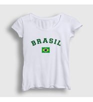 Presmono Kadın Sarı Brasil Brazil Brezilya Bayrağı T-Shirt 479580tt (Beyaz)