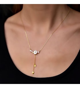 Kardelen Çiçeği Mor Taş Detaylı Gümüş Kolye (Gold)