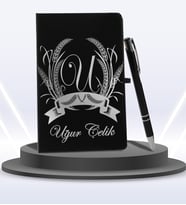 Kişiye Özel Ajanda Defter & Roller Kalem Hediye Seti (Gümüş)