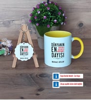 Dayıya Hediye Kupa Bardak Kırmızı ve Ahşap Anahtarlık Hediye (Model 6)