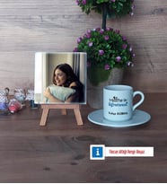 Matematik Öğretmeni Fotoğraflı Dekoratif Taş, Ahşap Altlıklı Türk Kahvesi Fincanı Hediye Matematik Öğretmenine Hediye (Model 2)