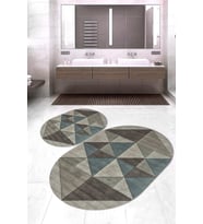 Dijital Baskılı Kaymaz Taban Yıkanabilir Oval 2'li Klozet Takımı Banyo Paspası NOKZ-HY-1188 (Vizon)