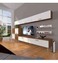 Decoraktiv Eko 8 Slm Std Krom Ayaklı Tv Ünitesi Tv Sehpası (Beyaz - Kahverengi)
