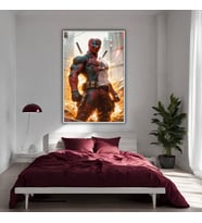 Metal Çerçeveli Temperli Cam Tablo Film Karakteri Deadpool (Gümüş)