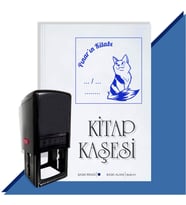 Kişiye Özel  Çizgili Kedi Tarihli Kitap Kaşesi (Mavi)