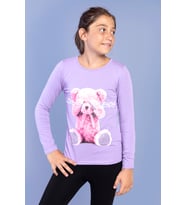 Toontoy Kız Çocuk Ayıcık Baskılı Tişört (Lila)