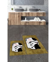 EVDEYA 3D Dijital Baskılı Yıkanabilir Kedi Desenli İkili Banyo Halısı Paspas Klozet Takımı, KLOZET-43-BEYAZ, (Kahverengi)