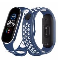 Xiaomi Mi Band 3 / 4 Kordon Delikli Spor Kordon (Lacivert-Beyaz)