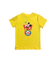Mickey Mouse baskılı pamuklu penye kumaş yazlık çocuk tişört (Sarı)