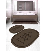 Dijital Baskılı Kaymaz Taban Yıkanabilir Oval 2'li Klozet Takımı Banyo Paspası NOKZ-SD-1063 (Kahverengi)