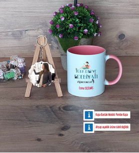 Kadın Türk Dili ve Edebiyatı Öğretmenine Hediye Kupa Bardak Beyaz ve Fotoğraflı Ahşap Anahtarlık Hediye (Model 6)