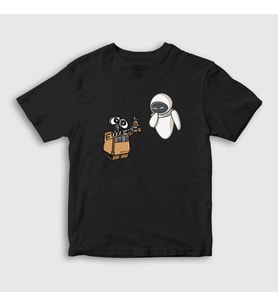 Presmono Unisex Çocuk Beyaz Gift Wall E Eve T-Shirt 427551tt (Siyah)