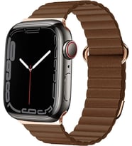 Apple Watch 44/45/46/49mm Kordon Mıknatıslı Magnetik Deri Kordon 2/3/4/5/6/se/7/ (KAHVE)