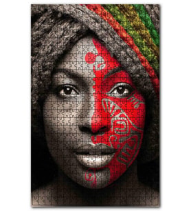 Cakapuzzle Siyahi Kadın, Beresi ve Kırmızı Yüz Boyası Puzzle Yapboz MDF (Ahşap) (500 Parça)