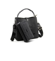 Just Polo  Kilit Detaylı Kadın Kartlık ve Omuz Çanta Kombini Mds4002-1003 (Siyah)