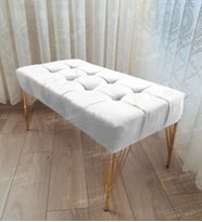 Modern Dilim Puf Ayakucu Puf Gold Metal Ayak (100*45) (Beyaz)