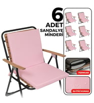 XPERMATE 6'lı Arkalıklı Sandalye Minderi Fermuarlı 40x40 Sırtlıklı Sandalye Minderi Bağcıklı (Pembe)