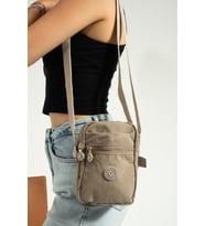 M 227 Mega Bag Krinkıl Kumaş Unisex Küçük Omuz Çantası, Telefonluk (Açık Vizon)