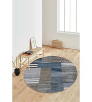 Dijital Baskılı Kaymaz Taban Yıkanabilir Yuvarlak Salon Halısı Koridor Halısı Paspas NDY-HT-170 (Mavi)