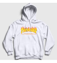 Presmono Unisex Gri Logo Thrasher Kapüşonlu Sweatshirt 277892tt (Beyaz)